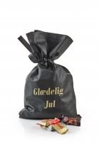 Sort stofpose - guldtryk "Glædelig Jul"  1000 g. Toms Mini Favoritter