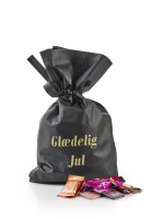 Sort stofpose - guldtryk "Glædelig Jul"  1000 g. Anthon Berg Mix