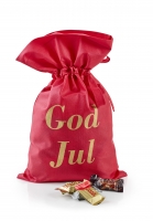 Rød julesæk med julehilsen 1750 g. Toms Mini Favoritter