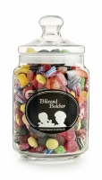 Apotekerglas med låg pakket med 1500 g. Blåvand Bolcher Mix