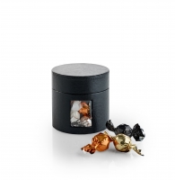 Sort rund æske - 250 g. Chokoladekugler