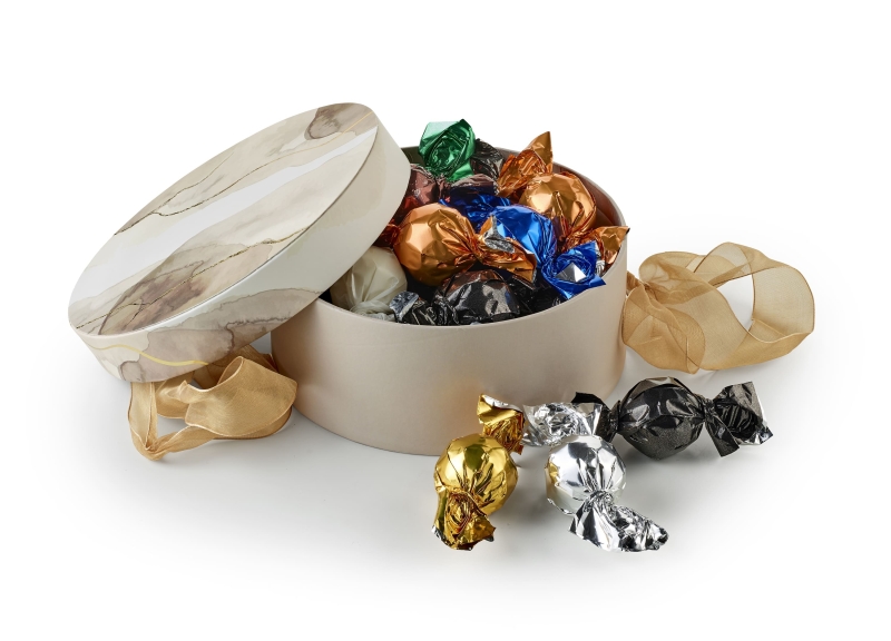 Brun Marmor Mixede Chokoladekugler 300 g. Hatte&aelig;sker | firmajulegave
