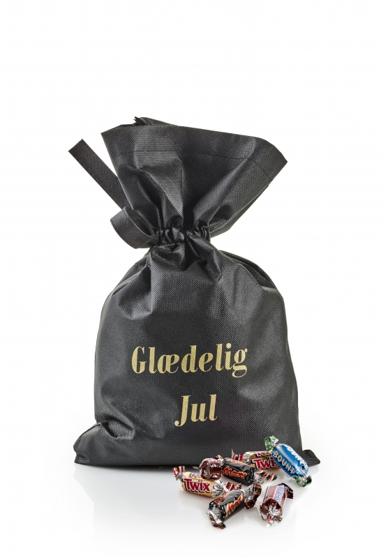 Sort julesæk med julehilsen 1000 g. Mars Miniaturemix