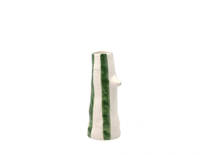Villa Styles Vase med næb, øjenvipper og grønne striber 26 cm
