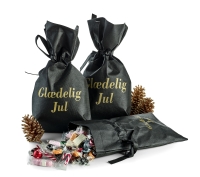 Julemix 1750 g. Sort stofpose m/tryk Gl&aelig;delig Jul | firmajulegave