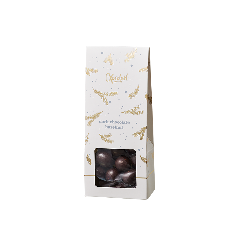 Christmas Sweets White | 90g.  Hasselnødder med mørk chokolade fra Xocolatl