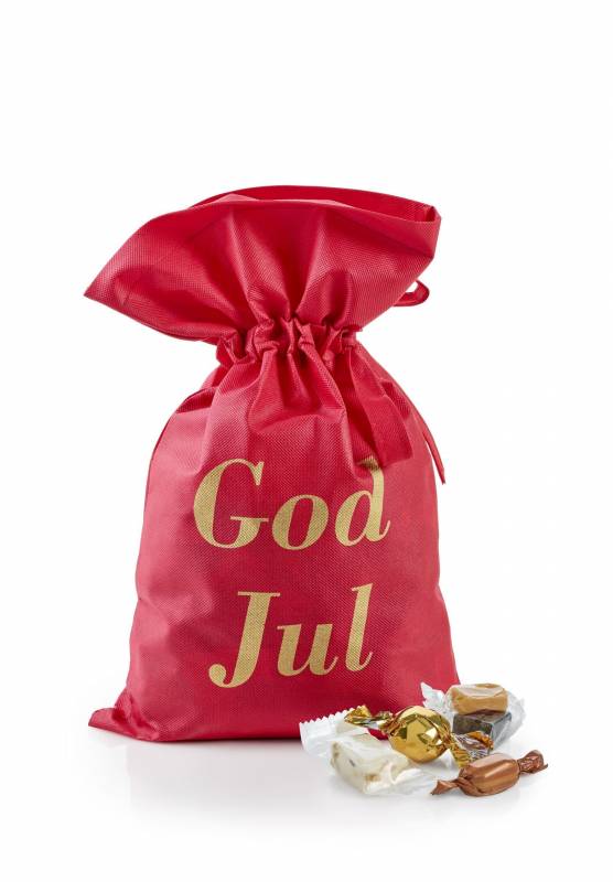 Rød julesæk med julehilsen 1000 g. Julemix