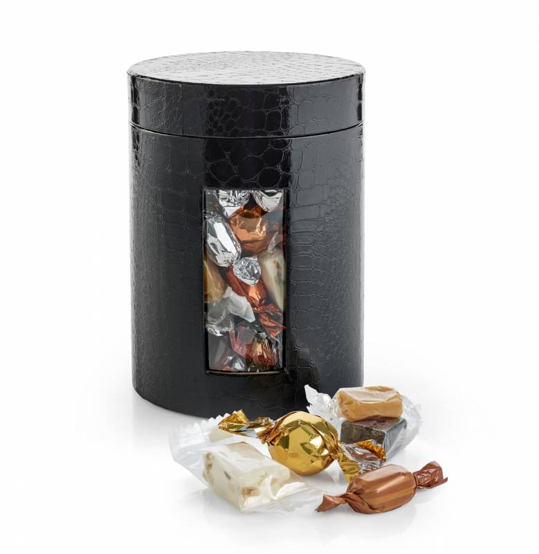 Sort rund æske - 1000 g. Julemix