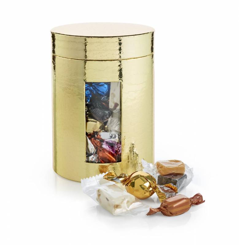 Guld rund æske - 1000 g. Julemix