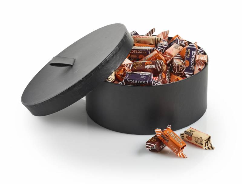 Hatteæske Sort m/Hank, Mega - Økologisk & Vegansk Fudge - Mix 900 g.